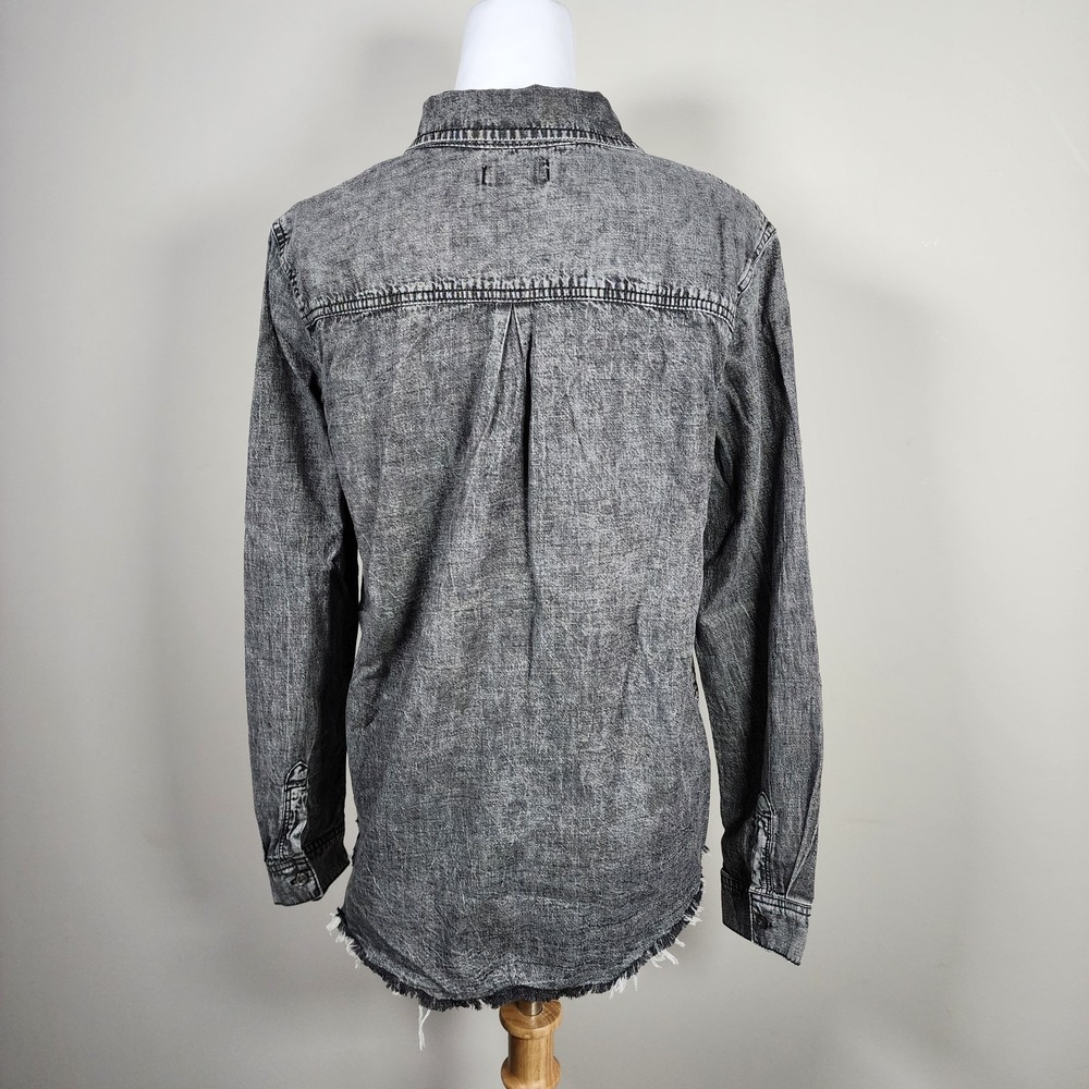 Dex Stonewash Denim Shirt Womens Medium Grey Streetwear Western Tencel Button Up - Picture 4 of 13